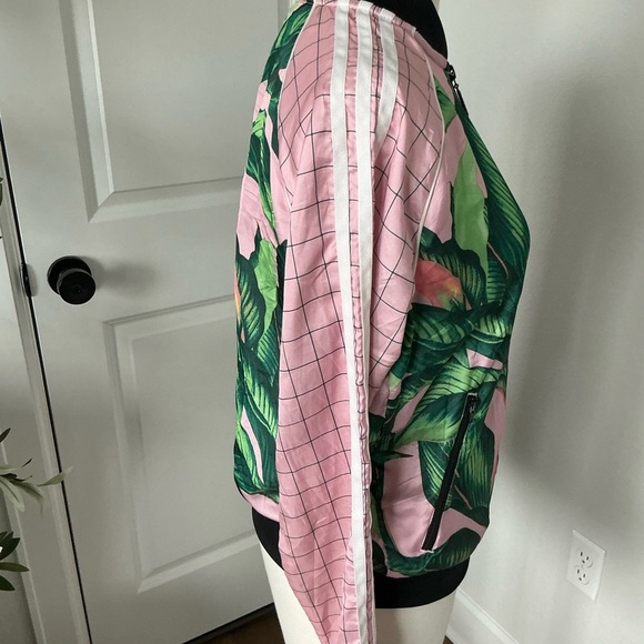 Adidas x Farm Rio Sz S Pink Palm Tropical Leaf Pattern Track Jacket Full Zip - Picture 10 of 15